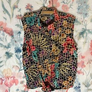 Vintage Chico's Colorful Mosaic Sleeveless Blouse